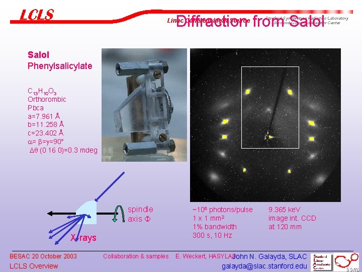 Diffraction from Salol Linac Coherent Light Source Stanford Synchrotron Radiation Laboratory Stanford Linear Accelerator