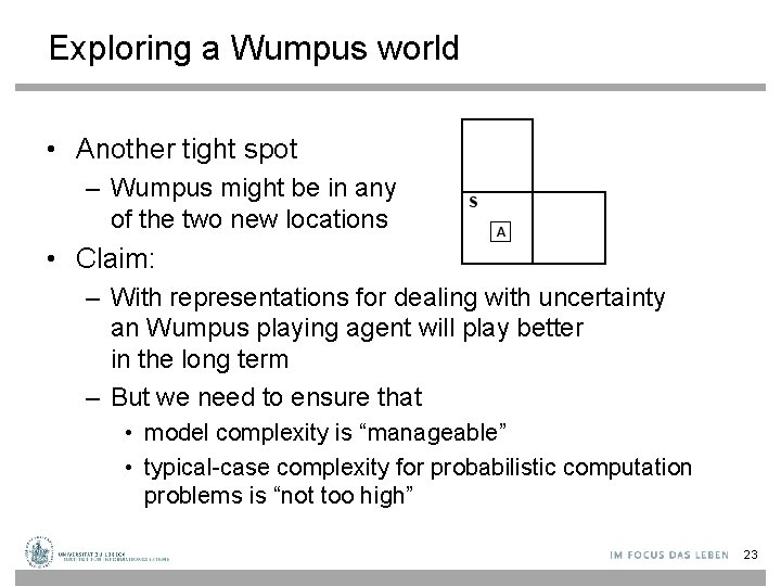 Exploring a Wumpus world • Another tight spot – Wumpus might be in any