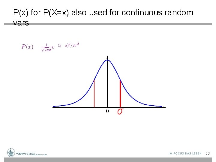 P(x) for P(X=x) also used for continuous random vars 38 