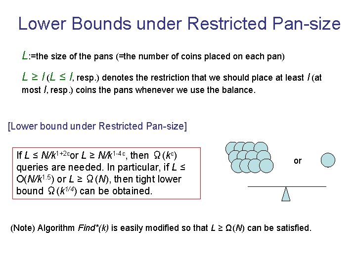 Lower Bounds under Restricted Pan-size L: =the size of the pans (=the number of Lower Bounds under Restricted Pan-size L: =the size of the pans (=the number of