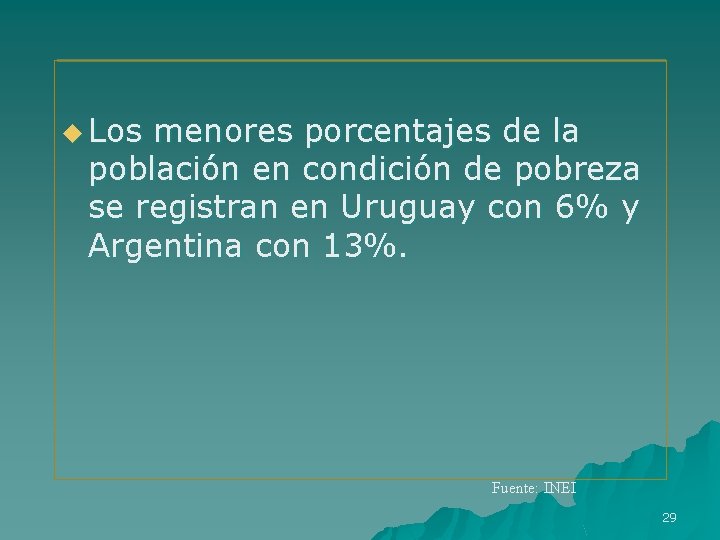 u Los menores porcentajes de la población en condición de pobreza se registran en