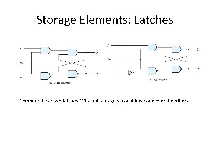 Storage Elements: Latches Compare these two latches. What advantage(s) could have one over the