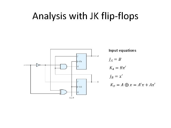 Analysis with JK flip-flops Input equations 