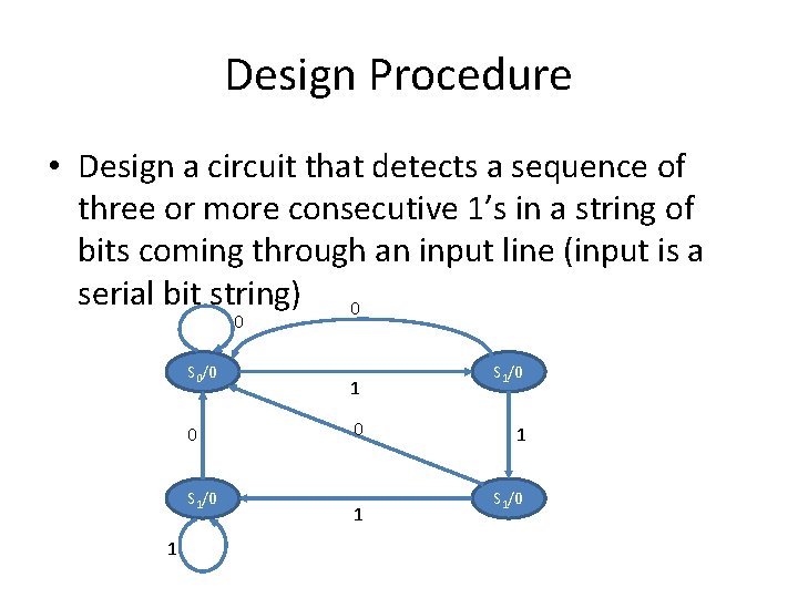 Design Procedure • Design a circuit that detects a sequence of three or more