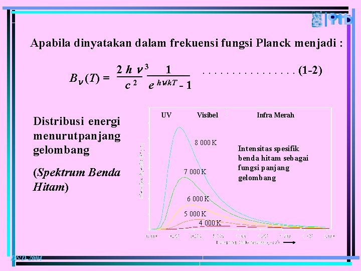 Apabila dinyatakan dalam frekuensi fungsi Planck menjadi : 2 h 3 1. . .