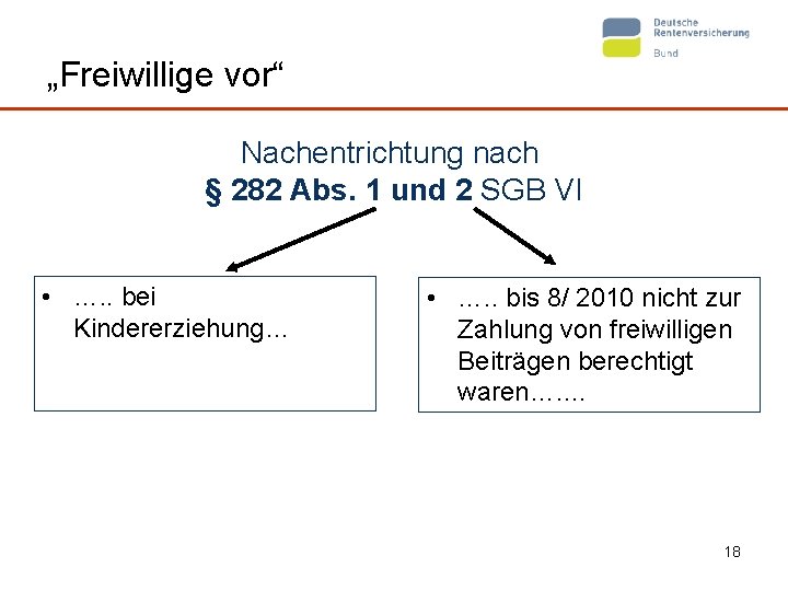 „Freiwillige vor“ Nachentrichtung nach § 282 Abs. 1 und 2 SGB VI • ….