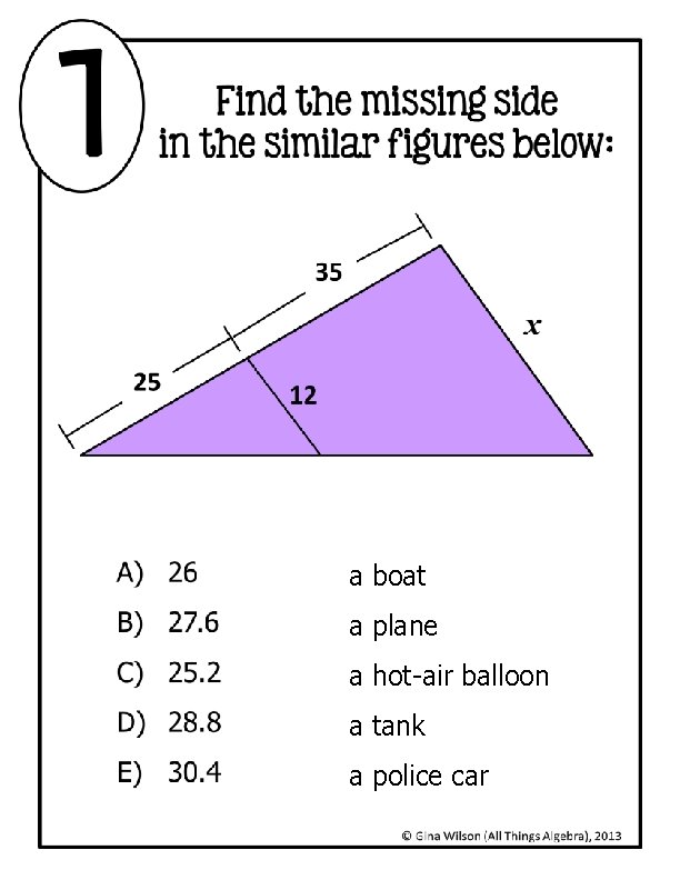 a boat a plane a hot-air balloon a tank a police car 