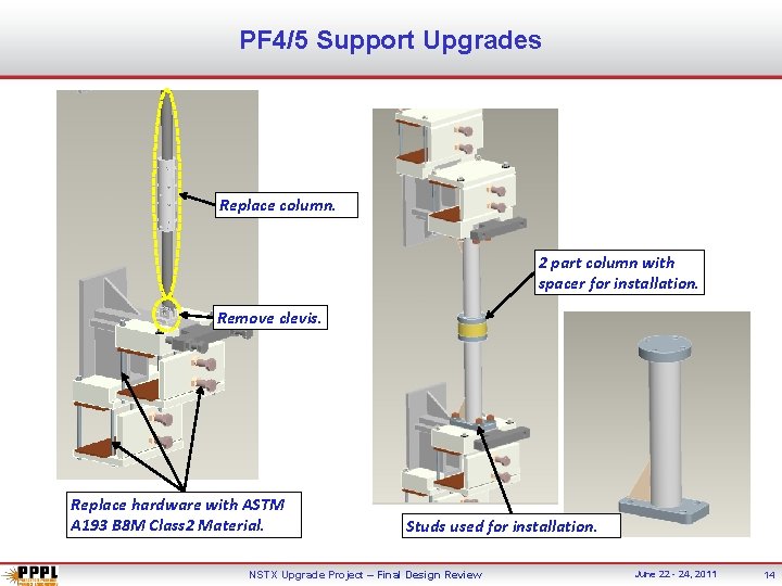 PF 4/5 Support Upgrades Replace column. 2 part column with spacer for installation. Remove