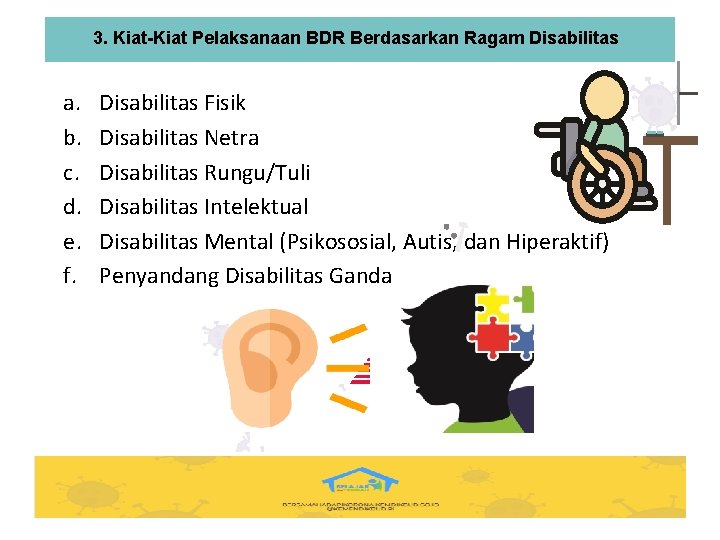 3. Kiat-Kiat Pelaksanaan BDR Berdasarkan Ragam Disabilitas a. b. c. d. e. f. Disabilitas