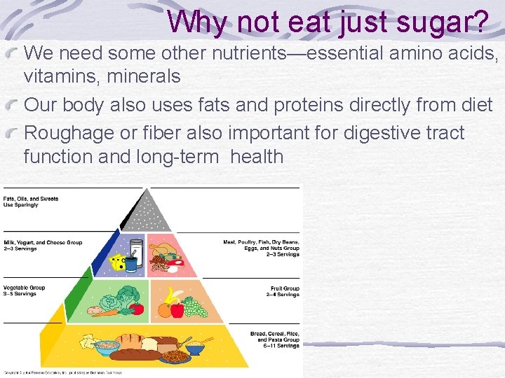 Why not eat just sugar? We need some other nutrients—essential amino acids, vitamins, minerals