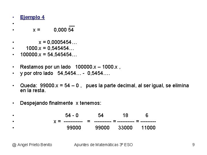  • • • Ejemplo 4 • • • x = 0, 0005454… 1000.