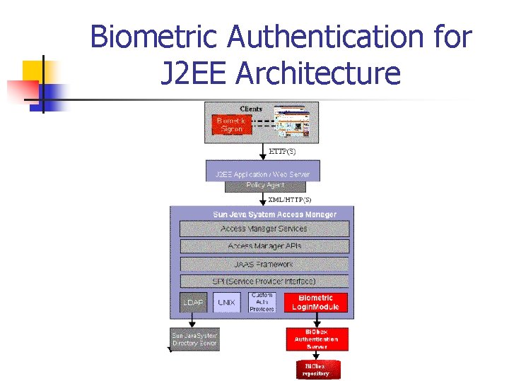 Biometric Authentication for J 2 EE Architecture 