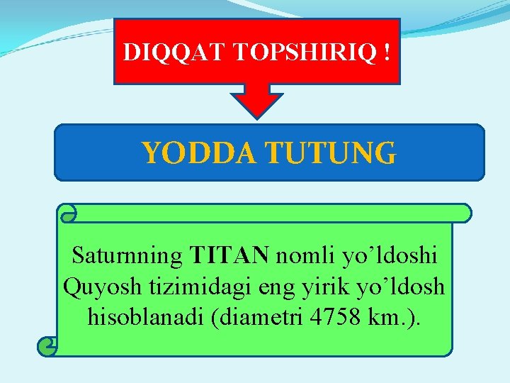 DIQQAT TOPSHIRIQ ! YODDA TUTUNG Saturnning TITAN nomli yo’ldoshi Quyosh tizimidagi eng yirik yo’ldosh