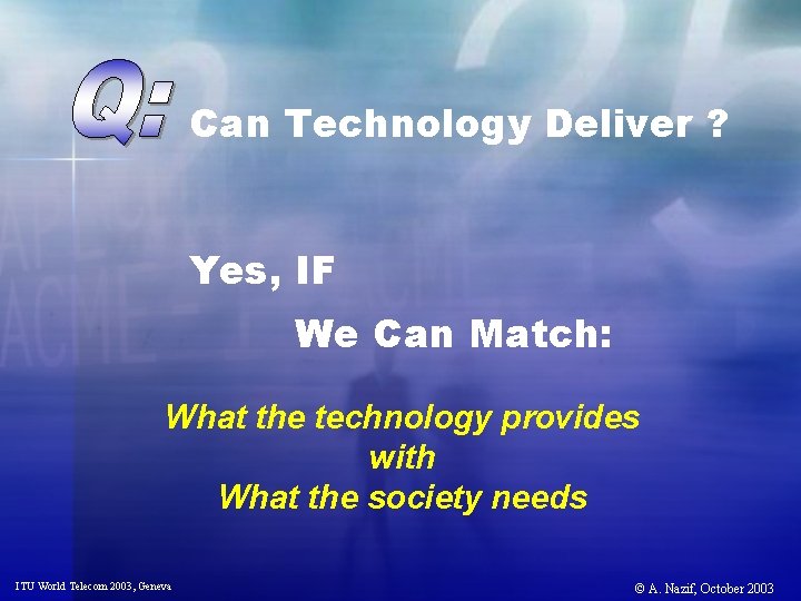 Can Technology Deliver ? Yes, IF We Can Match: What the technology provides with