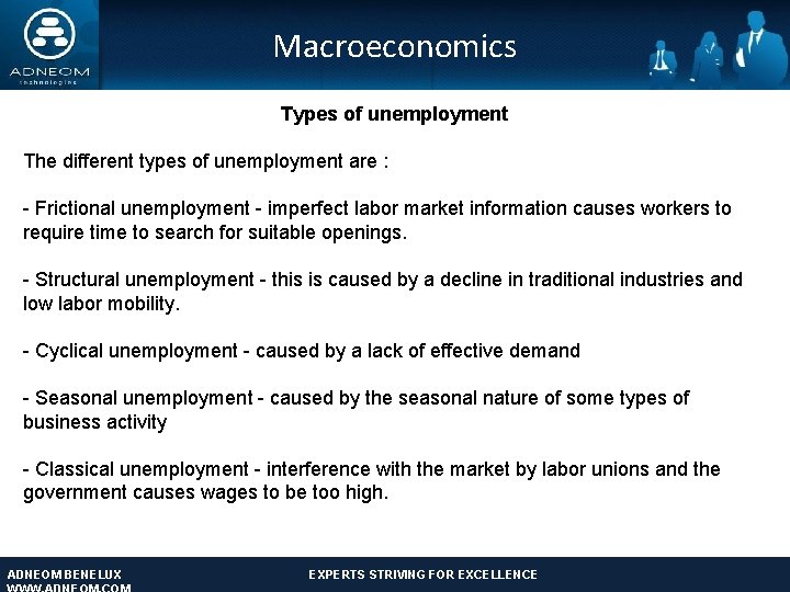 Macroeconomics Types of unemployment The different types of unemployment are : - Frictional unemployment