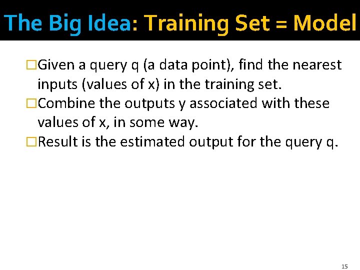 The Big Idea: Training Set = Model �Given a query q (a data point), The Big Idea: Training Set = Model �Given a query q (a data point),