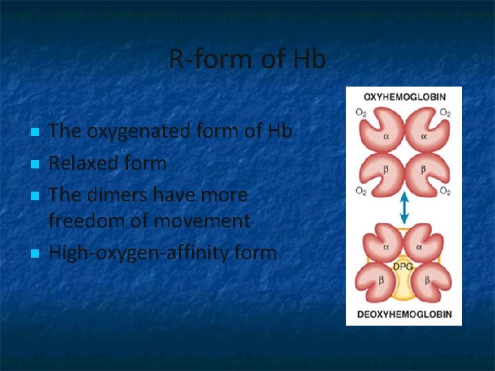 R-form of Hb n n The oxygenated form of Hb Relaxed form The dimers