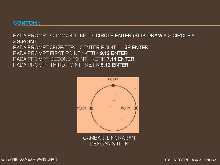 CONTOH : PADA PROMPT COMMAND : KETIK CIRCLE ENTER (KLIK DRAW = > CIRCLE