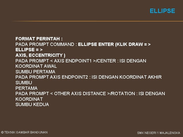 ELLIPSE FORMAT PERINTAH : PADA PROMPT COMMAND : ELLIPSE ENTER (KLIK DRAW = >