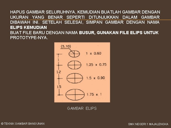 HAPUS GAMBAR SELURUHNYA, KEMUDIAN BUATLAH GAMBAR DENGAN UKURAN YANG BENAR SEPERTI DITUNJUKKAN DALAM GAMBAR