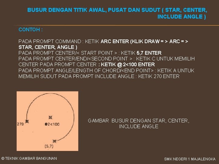 BUSUR DENGAN TITIK AWAL, PUSAT DAN SUDUT ( STAR, CENTER, INCLUDE ANGLE ) CONTOH