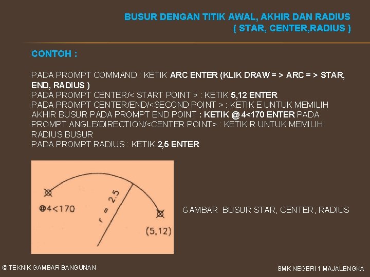 BUSUR DENGAN TITIK AWAL, AKHIR DAN RADIUS ( STAR, CENTER, RADIUS ) CONTOH :