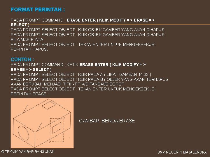 FORMAT PERINTAH : PADA PROMPT COMMAND : ERASE ENTER ( KLIK MODIFY = >