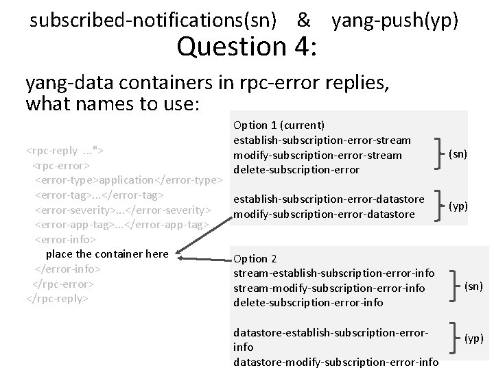 subscribed-notifications(sn) & yang-push(yp) Question 4: yang-data containers in rpc-error replies, what names to use: