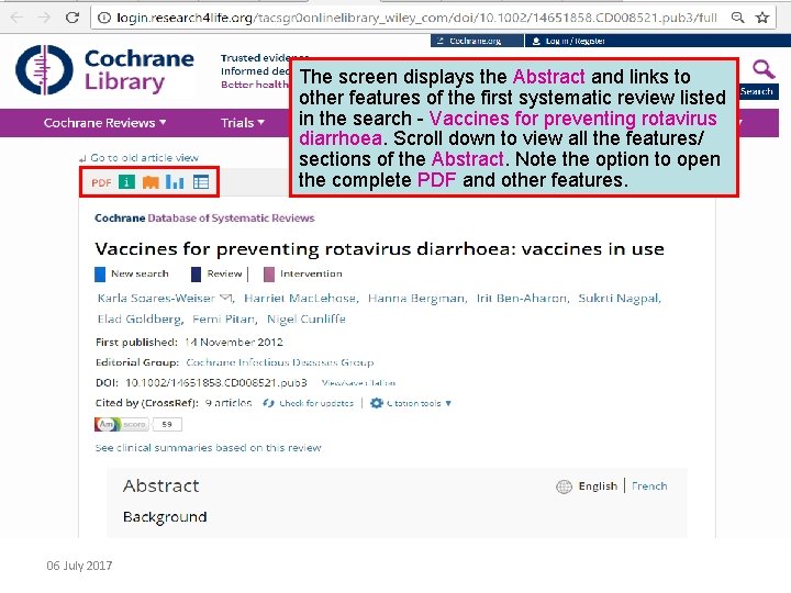 The screen displays the Abstract and links to other features of the first systematic