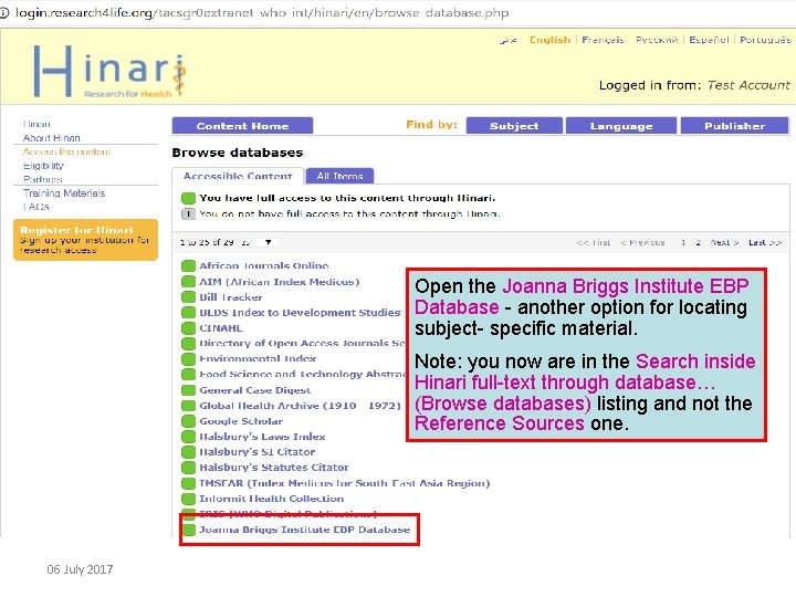 Open the Joanna Briggs Institute EBP Database - another option for locating subject- specific