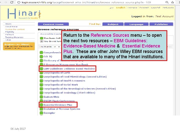 Return to the Reference Sources menu – to open the next two resources –