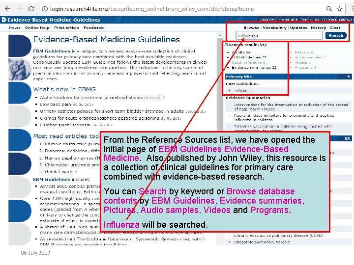 From the Reference Sources list, we have opened the initial page of EBM Guidelines