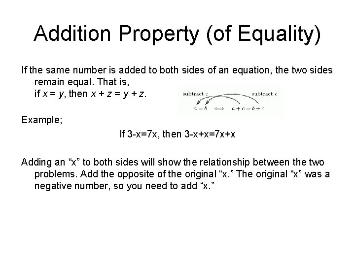 Addition Property (of Equality) If the same number is added to both sides of