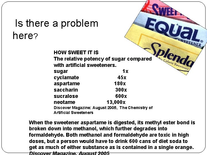 Is there a problem here? HOW SWEET IT IS The relative potency of sugar