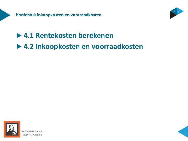 Hoofdstuk Inkoopkosten en voorraadkosten ► 4. 1 Rentekosten berekenen ► 4. 2 Inkoopkosten en