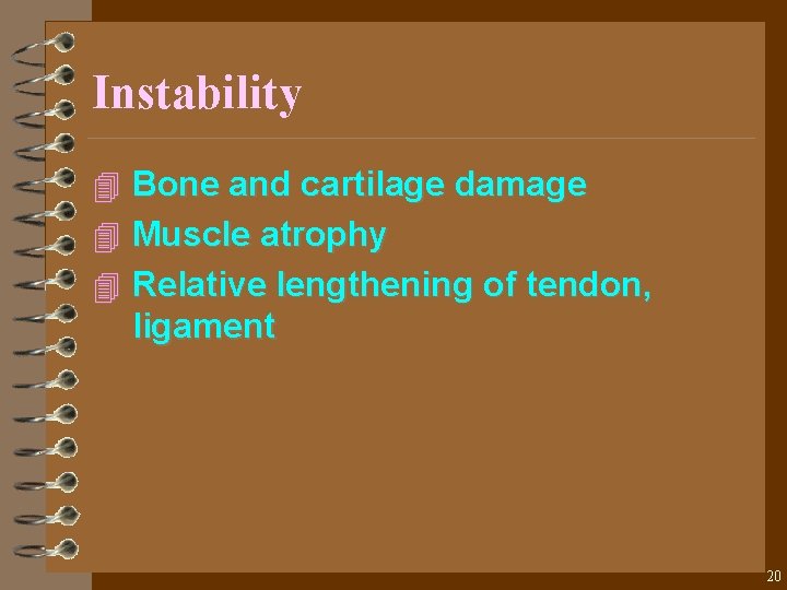 Instability 4 Bone and cartilage damage 4 Muscle atrophy 4 Relative lengthening of tendon,