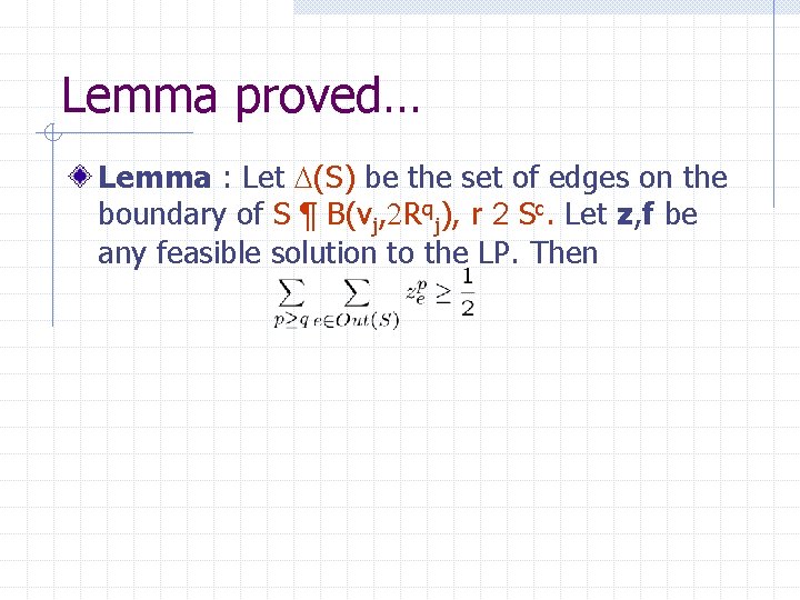 Lemma proved… Lemma : Let D(S) be the set of edges on the boundary
