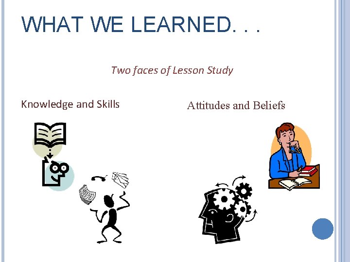 WHAT WE LEARNED. . . Two faces of Lesson Study Knowledge and Skills Attitudes