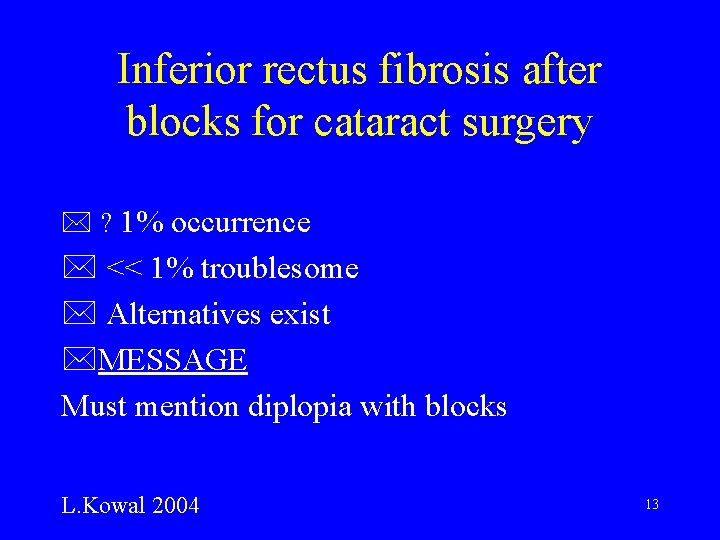 Inferior rectus fibrosis after blocks for cataract surgery * ? 1% occurrence * <<