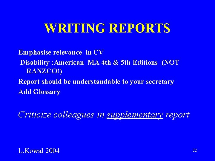 WRITING REPORTS Emphasise relevance in CV Disability : American MA 4 th & 5