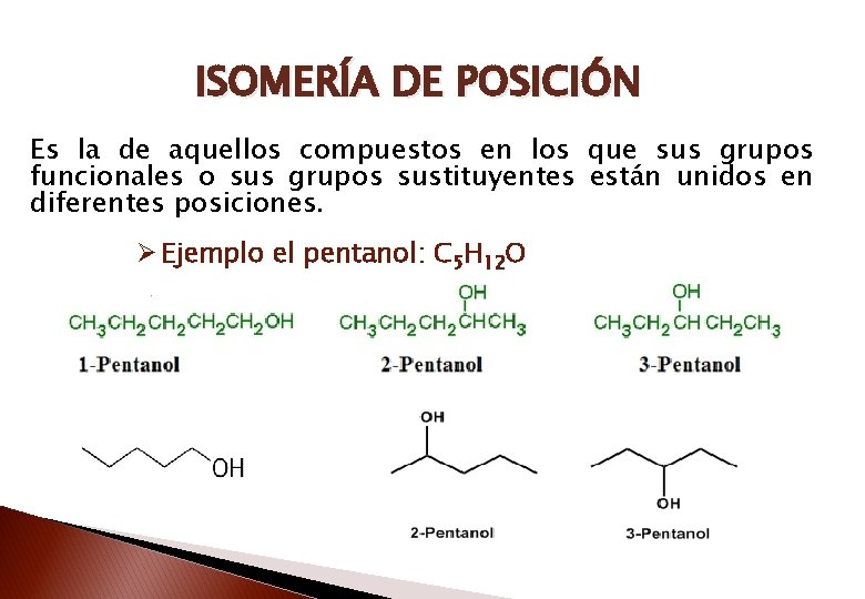 ISOMERÍA DE POSICIÓN Es la de aquellos compuestos en los que sus grupos funcionales