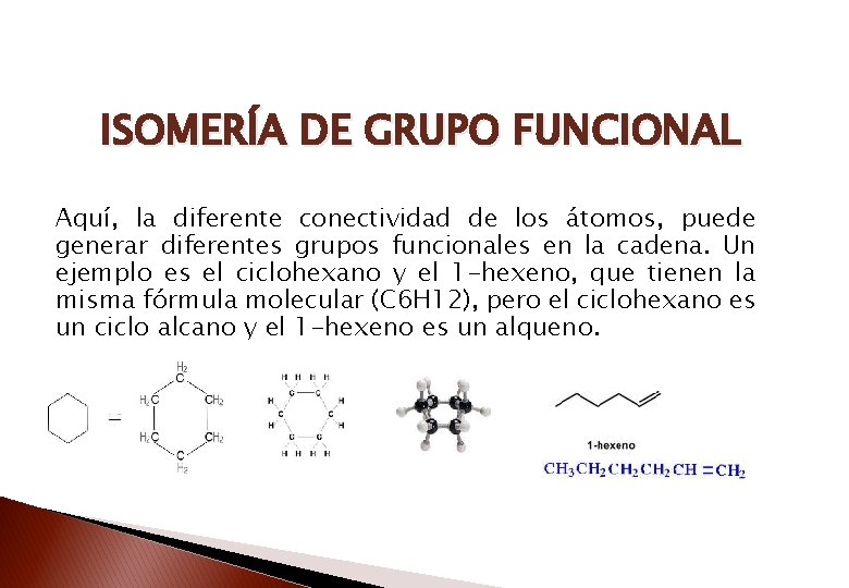 ISOMERÍA DE GRUPO FUNCIONAL Aquí, la diferente conectividad de los átomos, puede generar diferentes