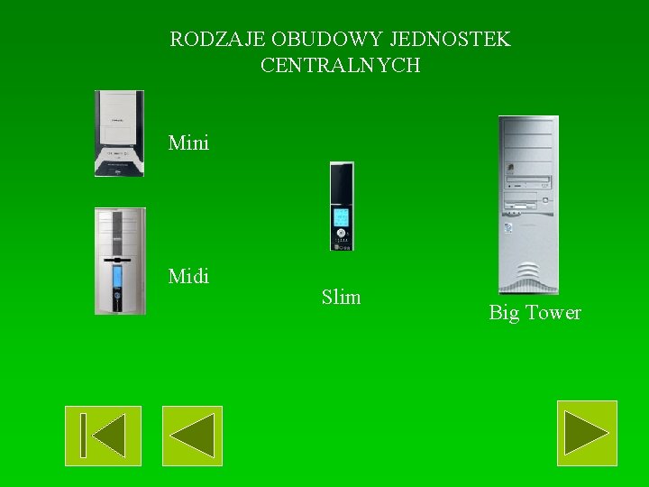 RODZAJE OBUDOWY JEDNOSTEK CENTRALNYCH Mini Midi Slim Big Tower 