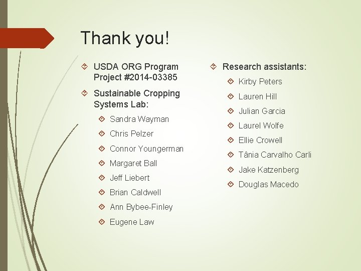 Thank you! USDA ORG Program Project #2014 -03385 Sustainable Cropping Systems Lab: Sandra Wayman