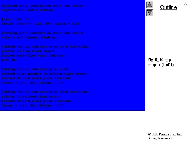 Invoking print function on point and circle objects with static binding Outline Point: [30, Invoking print function on point and circle objects with static binding Outline Point: [30,