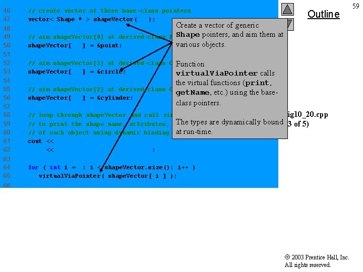 46 47 // create vector of three base-class pointers vector< Shape * > shape. 46 47 // create vector of three base-class pointers vector< Shape * > shape.