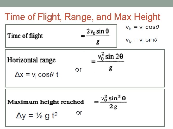 Time of Flight, Range, and Max Height or or Time of Flight, Range, and Max Height or or