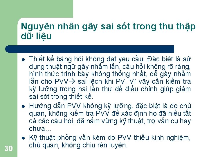 Nguyên nhân gây sai sót trong thu thập dữ liệu l l l 30