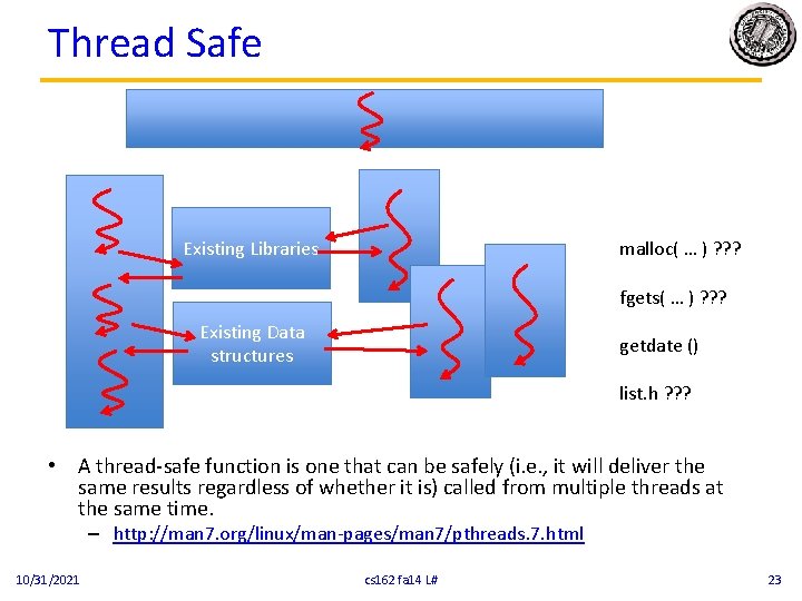 Thread Safe Existing Libraries malloc( … ) ? ? ? fgets( … ) ?