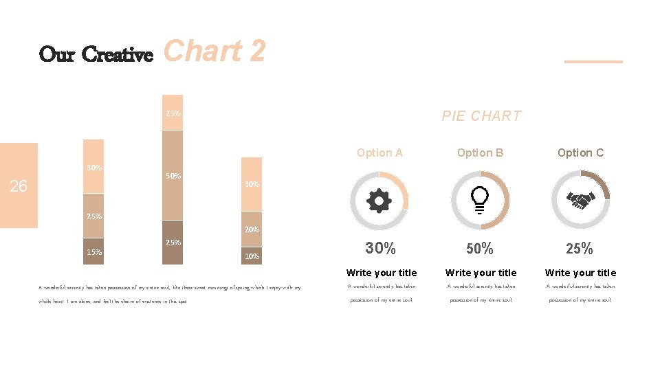 Our Creative Chart 2 25% 30% 26 50% PIE CHART Option A Option B